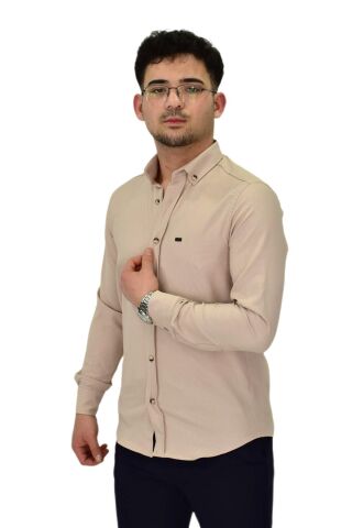 Erkek Likralı Spor Silim Fit Gömlek BGL-ST04327 BEJ - 2XL