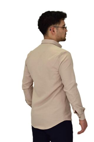 Erkek Likralı Spor Silim Fit Gömlek BGL-ST04327 BEJ - 2XL