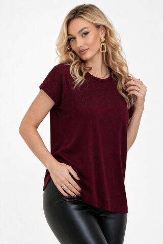 Kadın Triko Kısa Kol Bluz 12949 BGL-ST05311 BORDO - M/L