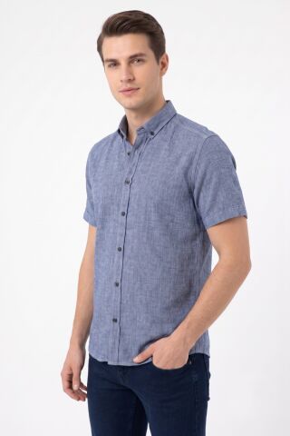 Erkek Pamuklu Yazlık Kısa Kol Gömlek 9665 BGL-ST05617 İNDİGO - 4XL