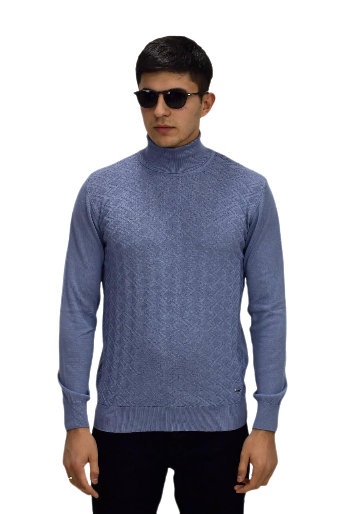 Erkek Spor Balıkçı Yaka Kazak R22507 BGL-ST03177 MAVİ - XL
