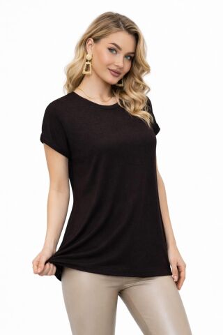 Kadın Triko Kısa Kol Bluz 12949 BGL-ST05311 KAHVE - M/L