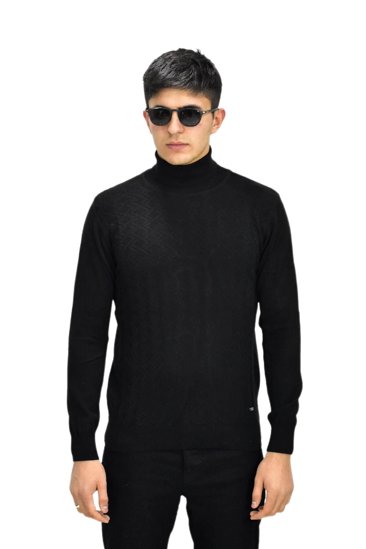 Erkek Spor Balıkçı Yaka Kazak R22507 BGL-ST03177 SİYAH - L