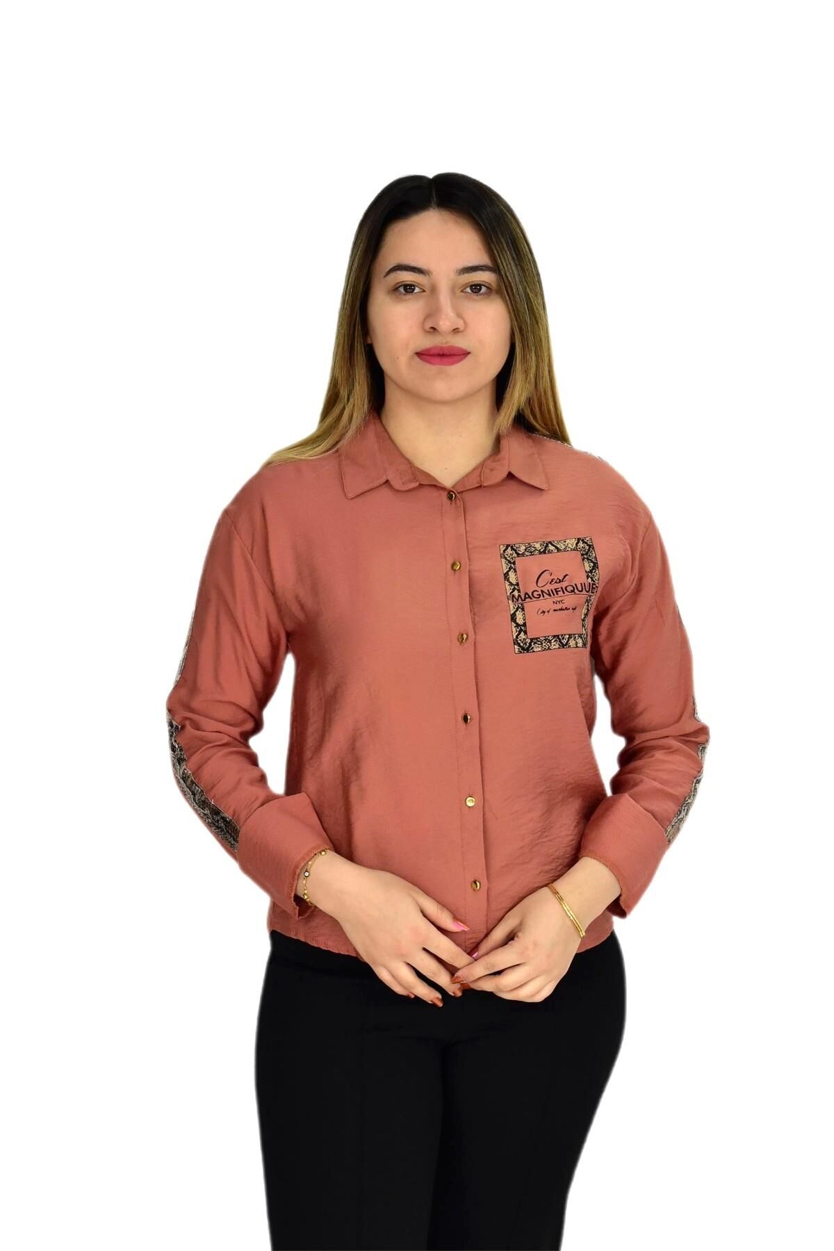 Kadın Kol Omuz Işlemeli Gömlek B6395 BGL-ST02545 KİREMİT - L