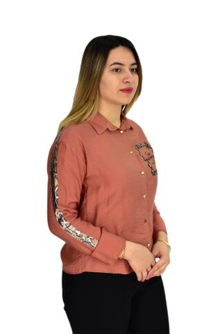 Kadın Kol Omuz Işlemeli Gömlek B6395 BGL-ST02545 KİREMİT - L