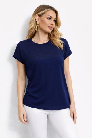 Kadın Triko Kısa Kol Bluz 12949 BGL-ST05311 LACİVERT - M/L