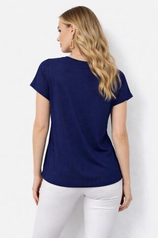 Kadın Triko Kısa Kol Bluz 12949 BGL-ST05311 LACİVERT - M/L