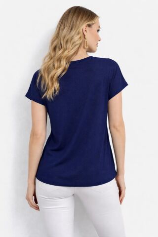 Kadın Triko Kısa Kol Bluz 12949 BGL-ST05311 LACİVERT - M/L