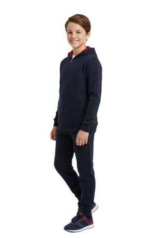 Erkek Çocuk Kapüşonlu Fermuarlı 3 İplik Eşofman Takım BGL-ST05053 LACİVERT - 15 YAŞ