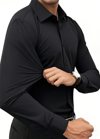 Erkek Slim Fitt Uzun Kol Likralı Gömlek 2392 BGL-ST04380 SİYAH - L