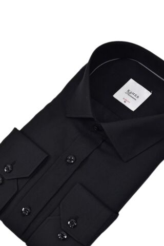 Erkek Slim Fitt Uzun Kol Likralı Gömlek 2392 BGL-ST04380 SİYAH - L