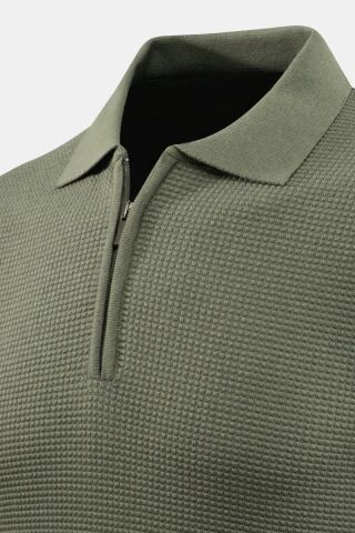 Erkek Fermuarlı Polo Yaka Triko Kazak 5240F BGL-ST04852 YEŞİL - 2XL