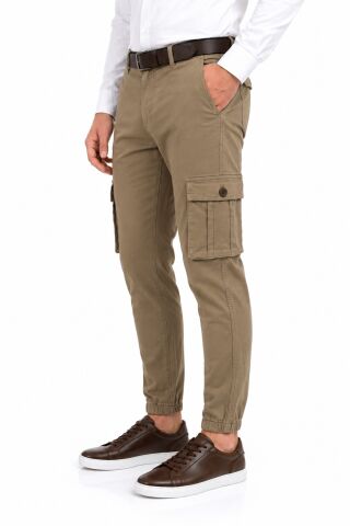 Erkek Kanvas Kargo Cepli Paça Lastikli Pantolon BGL-ST05471 BEJ - 33/34
