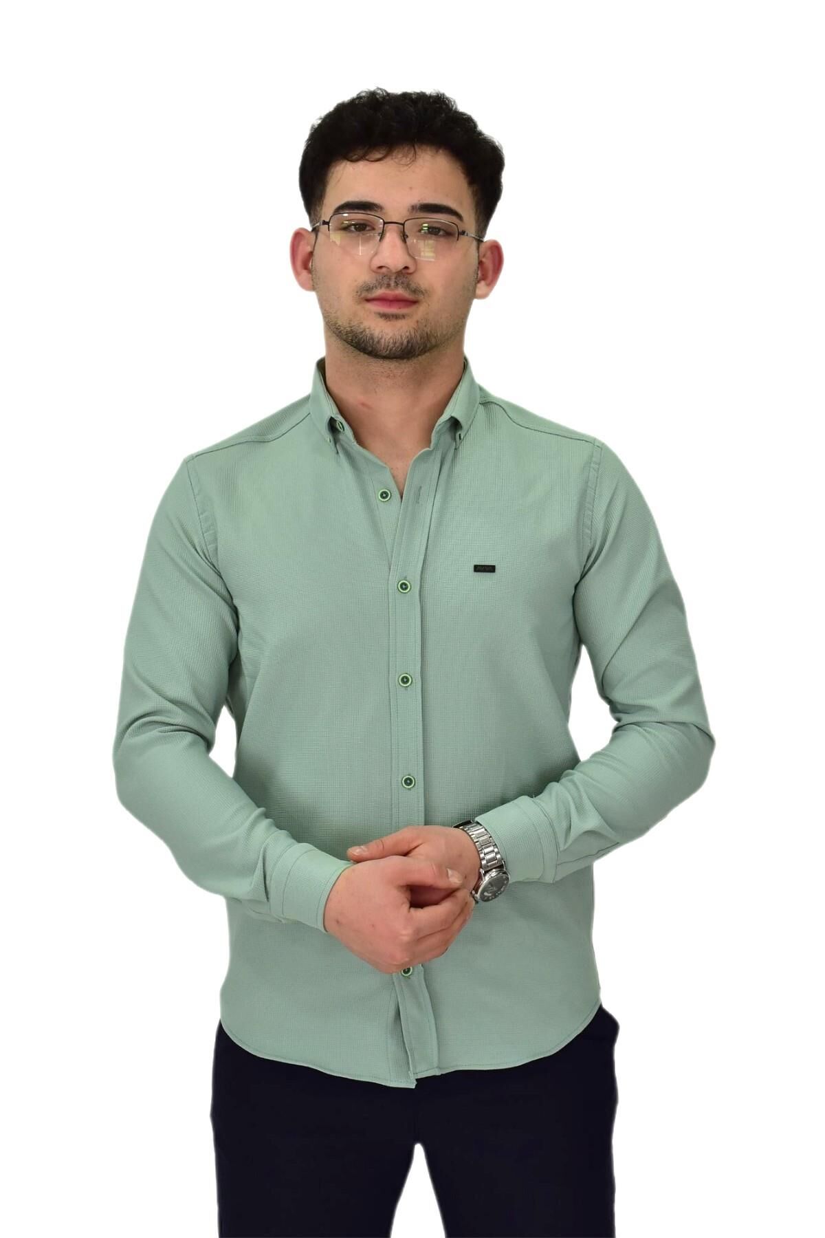 Erkek Likralı Spor Silim Fit Gömlek BGL-ST04327 ELMA - M