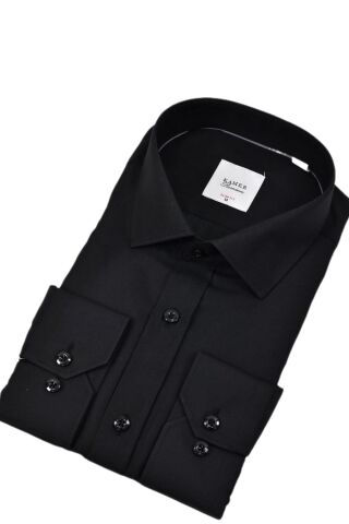 Erkek Slim Fitt Uzun Kol Likralı Gömlek 2392 BGL-ST04380 SİYAH - XL
