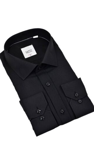 Erkek Slim Fitt Uzun Kol Likralı Gömlek 2392 BGL-ST04380 SİYAH - XL