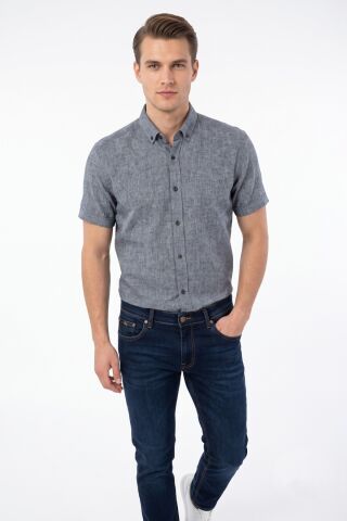 Erkek Pamuklu Yazlık Kısa Kol Gömlek 9665 BGL-ST05617 LACİVERT - 3XL