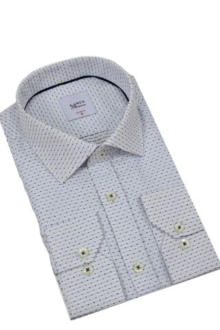 Erkek Puantiyeli Slim Fitt Uzun Kol Gömlek 2403 BGL-ST04376 LACİVERT - S