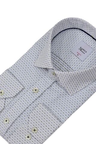 Erkek Puantiyeli Slim Fitt Uzun Kol Gömlek 2403 BGL-ST04376 LACİVERT - M