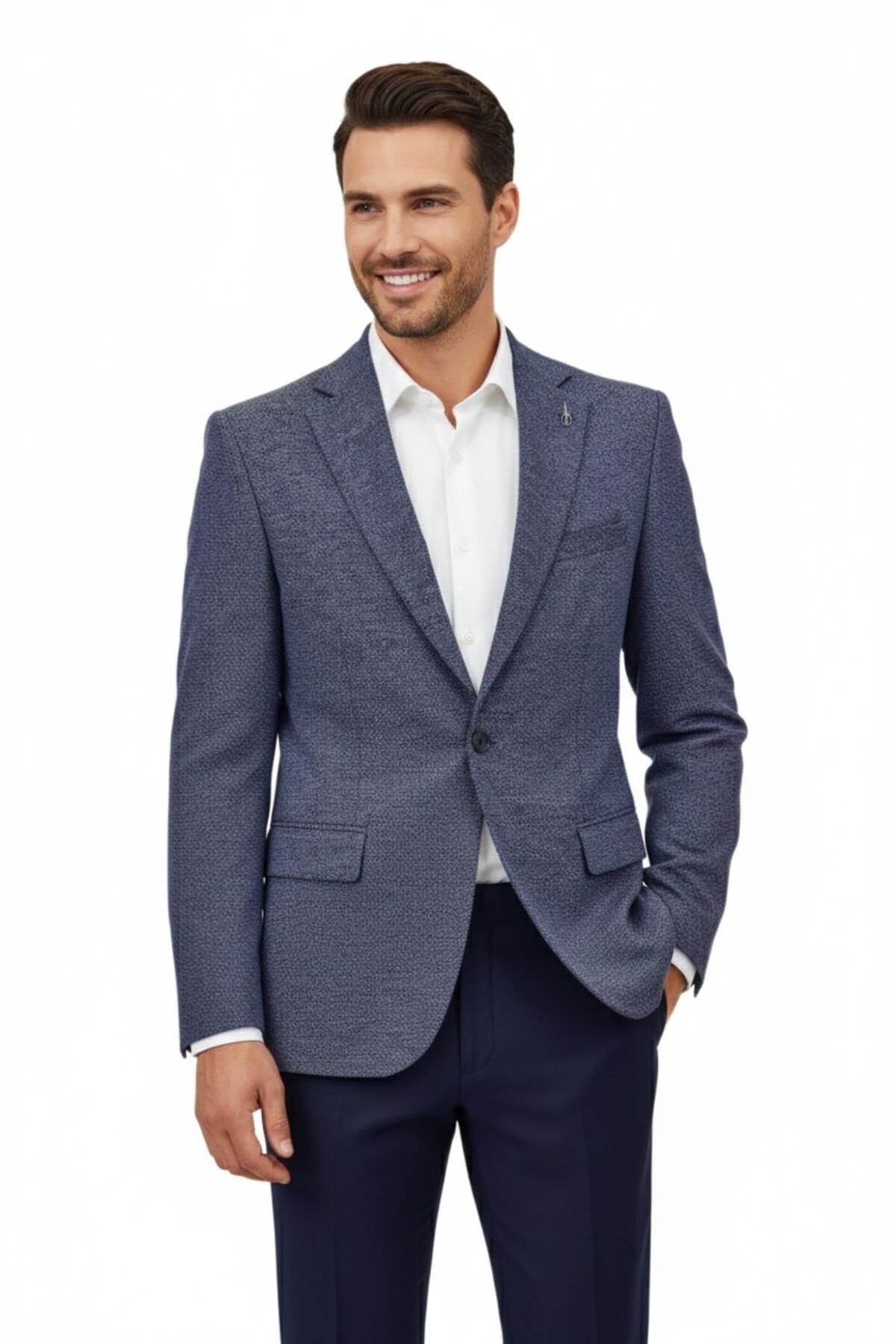 Erkek Tek Spor Ceket Çift Yırtmaçlı BGL-ST04980 İNDİGO - 50