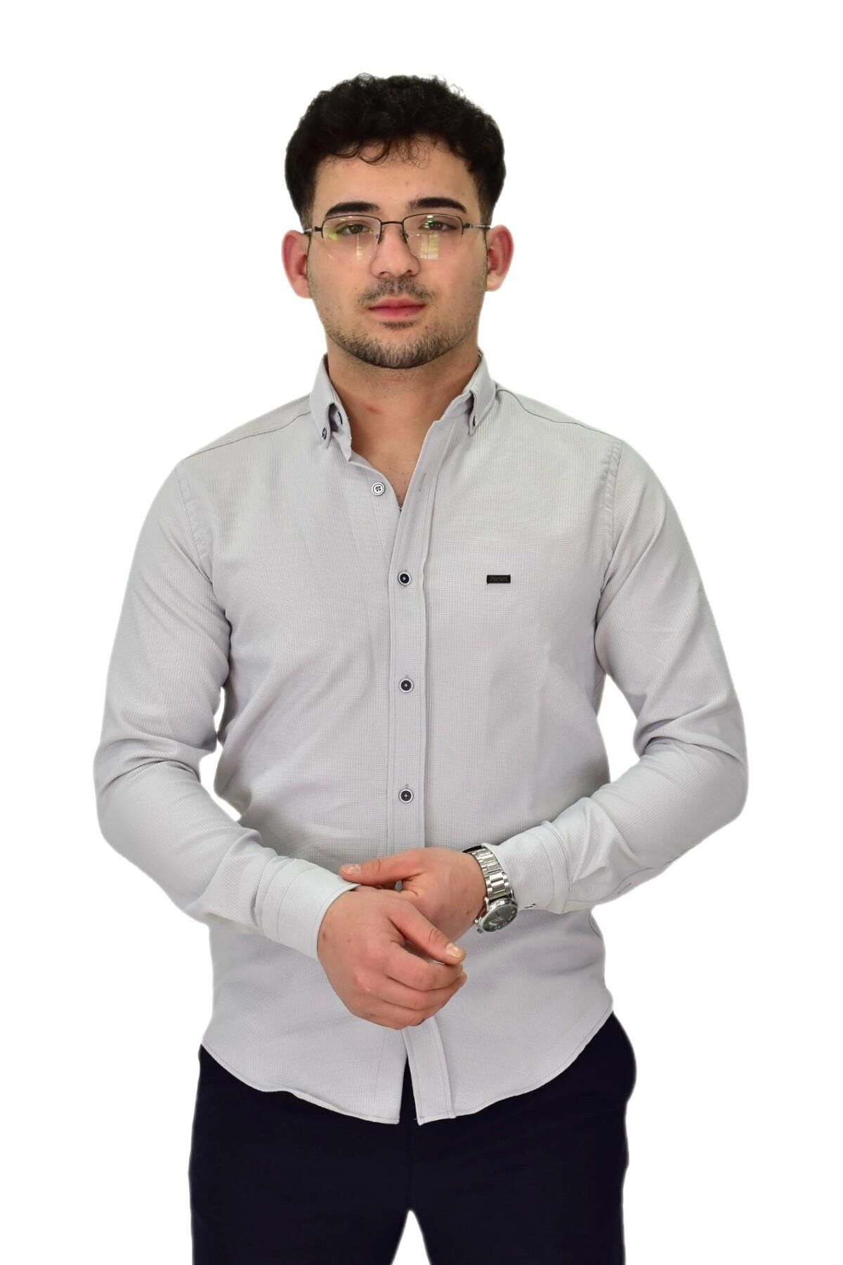 Erkek Likralı Spor Silim Fit Gömlek BGL-ST04327 GRİ - M