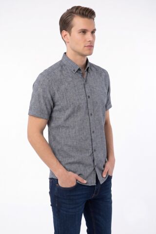 Erkek Pamuklu Yazlık Kısa Kol Gömlek 9665 BGL-ST05617 LACİVERT - 5XL