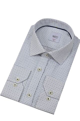 Erkek Puantiyeli Slim Fitt Uzun Kol Gömlek 2403 BGL-ST04376 LACİVERT - L