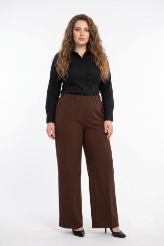 Kadın Bol Paça Beli Lastikli Kumaş Pantolon BGL-ST04322 KREM - 46