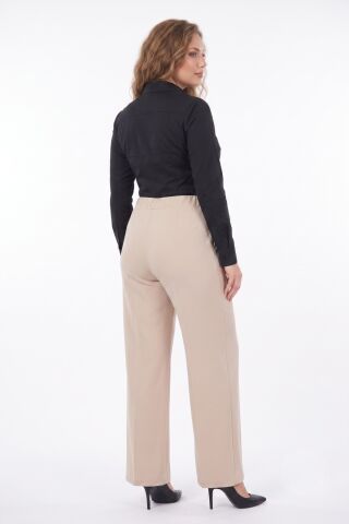 Kadın Bol Paça Beli Lastikli Kumaş Pantolon BGL-ST04322 BEJ - 38