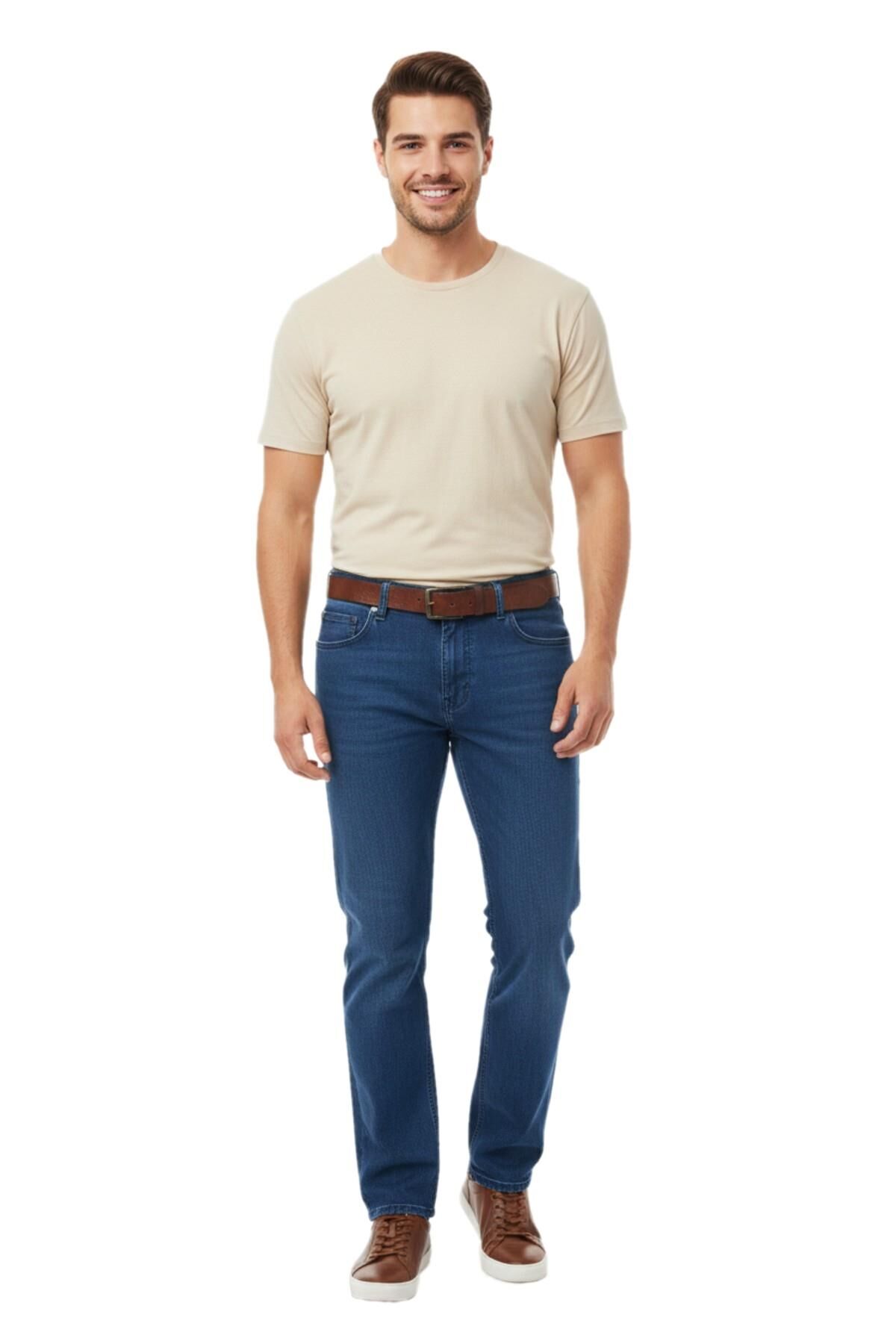 Erkek Büyük Beden Regular Kalıp Jeans Pantolon 320 BGL-ST05159 İNDİGO - 42