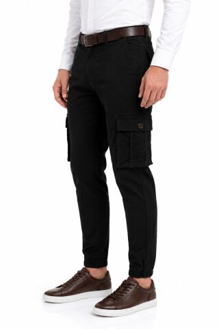 Erkek Kanvas Kargo Cepli Paça Lastikli Pantolon BGL-ST05471 SİYAH - 33/34