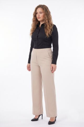 Kadın Bol Paça Beli Lastikli Kumaş Pantolon BGL-ST04322 BEJ - 42