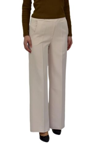 Kadın Bol Paça Beli Lastikli Kumaş Pantolon BGL-ST04322 BEJ - 42