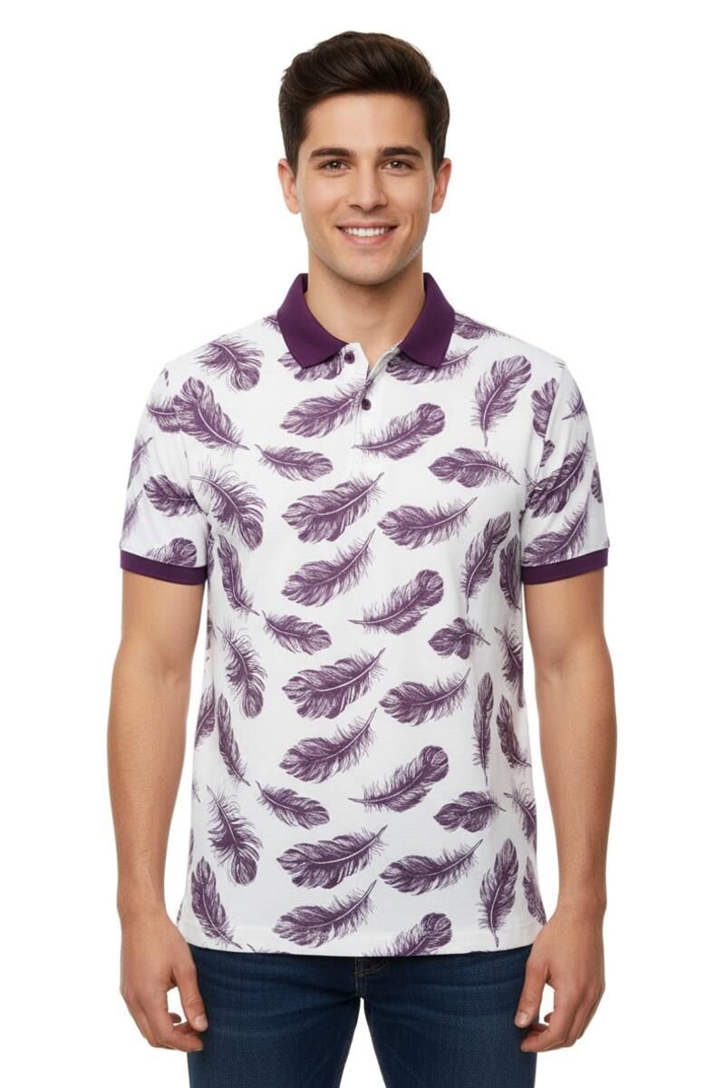 Erkek Yaprak Desenli Polo Yaka Tişört BGL-ST00524 MOR - L