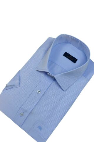 Erkek Büyük Beden Silim Fit Uzun Kol Armürlü Gömlek BGL-ST03068 BUZ.MAVİ - 3XL