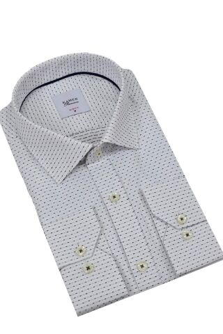 Erkek Puantiyeli Slim Fitt Uzun Kol Gömlek 2403 BGL-ST04376 SİYAH - L