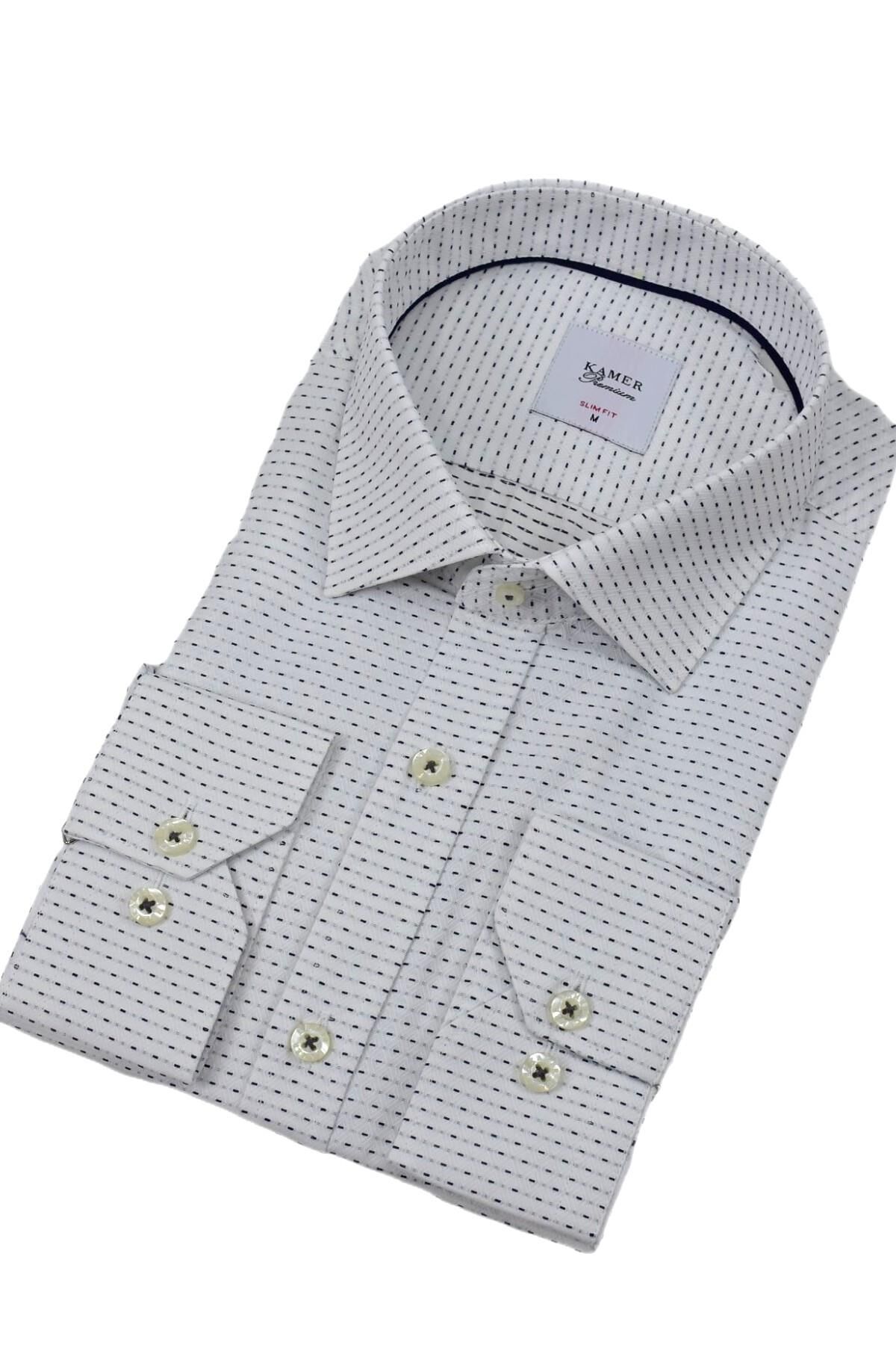 Erkek Puantiyeli Slim Fitt Uzun Kol Gömlek 2403 BGL-ST04376 SİYAH - XL