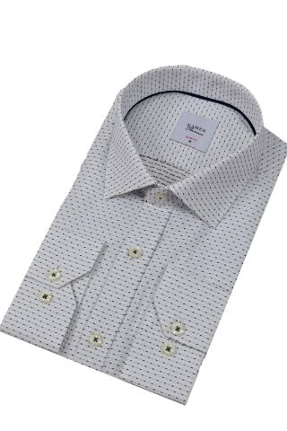 Erkek Puantiyeli Slim Fitt Uzun Kol Gömlek 2403 BGL-ST04376 SİYAH - XL