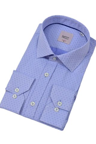 Erkek Puantiyeli Slim Fitt Uzun Kol Gömlek 2382 BGL-ST04377 BEYAZ - XL