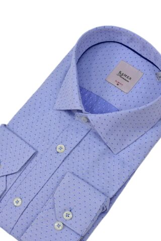Erkek Puantiyeli Slim Fitt Uzun Kol Gömlek 2382 BGL-ST04377 BEYAZ - XL