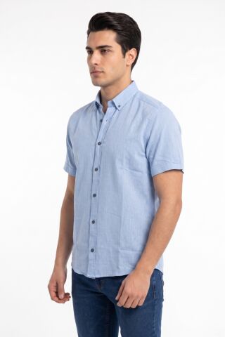 Erkek Pamuklu Yazlık Kısa Kol Gömlek 9665 BGL-ST05617 MAVİ - 4XL