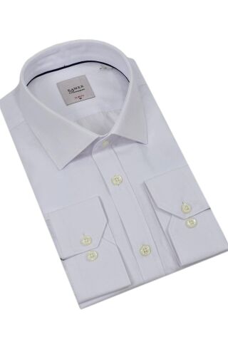 Erkek Puantiyeli Slim Fitt Uzun Kol Gömlek 2382 BGL-ST04377 BEYAZ - M
