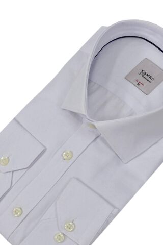Erkek Puantiyeli Slim Fitt Uzun Kol Gömlek 2382 BGL-ST04377 BEYAZ - M