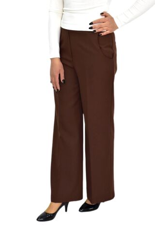 Kadın Bol Paça Beli Lastikli Kumaş Pantolon BGL-ST04322 KAHVE - 40