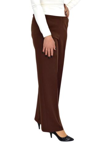 Kadın Bol Paça Beli Lastikli Kumaş Pantolon BGL-ST04322 KAHVE - 40