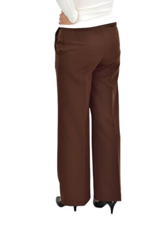 Kadın Bol Paça Beli Lastikli Kumaş Pantolon BGL-ST04322 KAHVE - 40