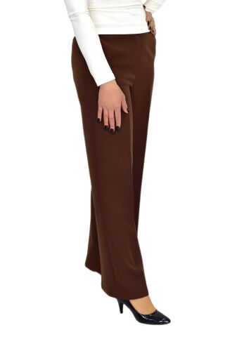 Kadın Bol Paça Beli Lastikli Kumaş Pantolon BGL-ST04322 KAHVE - 40