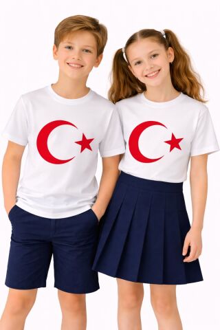 Türk Bayraklı Kız Erkek Çocuk Penye Tshirt BGL-ST05507