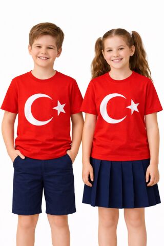Türk Bayraklı Kız Erkek Çocuk Penye Tshirt BGL-ST05507