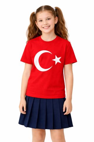 Türk Bayraklı Kız Erkek Çocuk Penye Tshirt BGL-ST05507 BEYAZ - 9 YAŞ